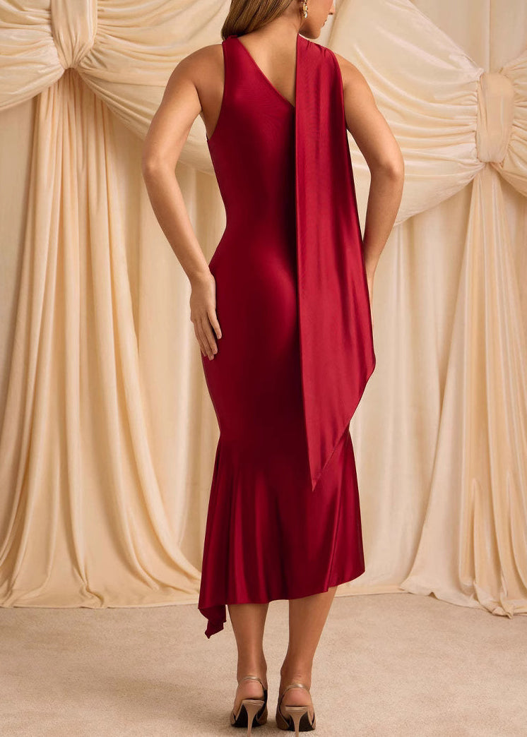 European and American Coffee One Shoulder Slim Dress
