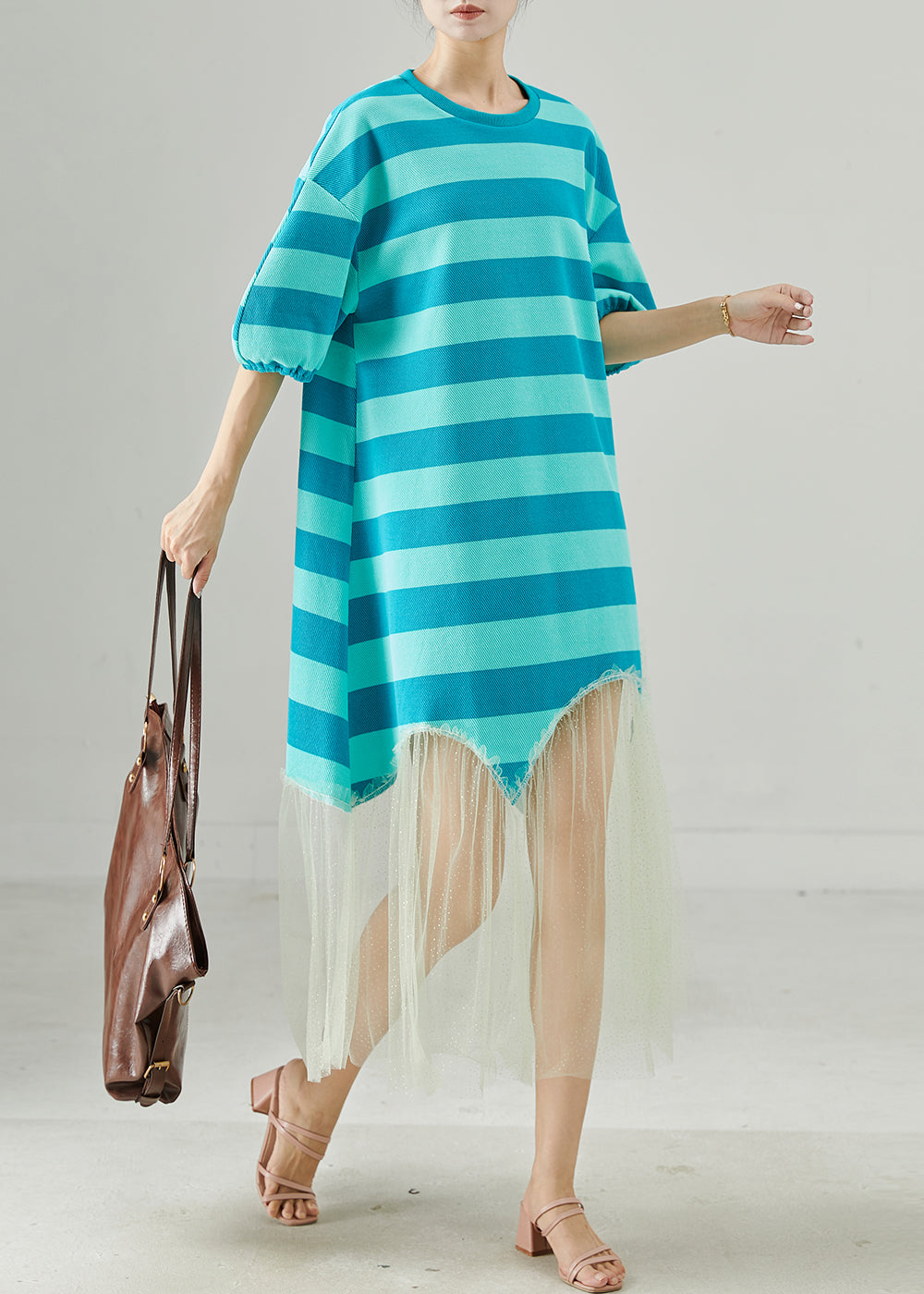 Blue Striped Patchwork Tull Robe Dresses Summer
