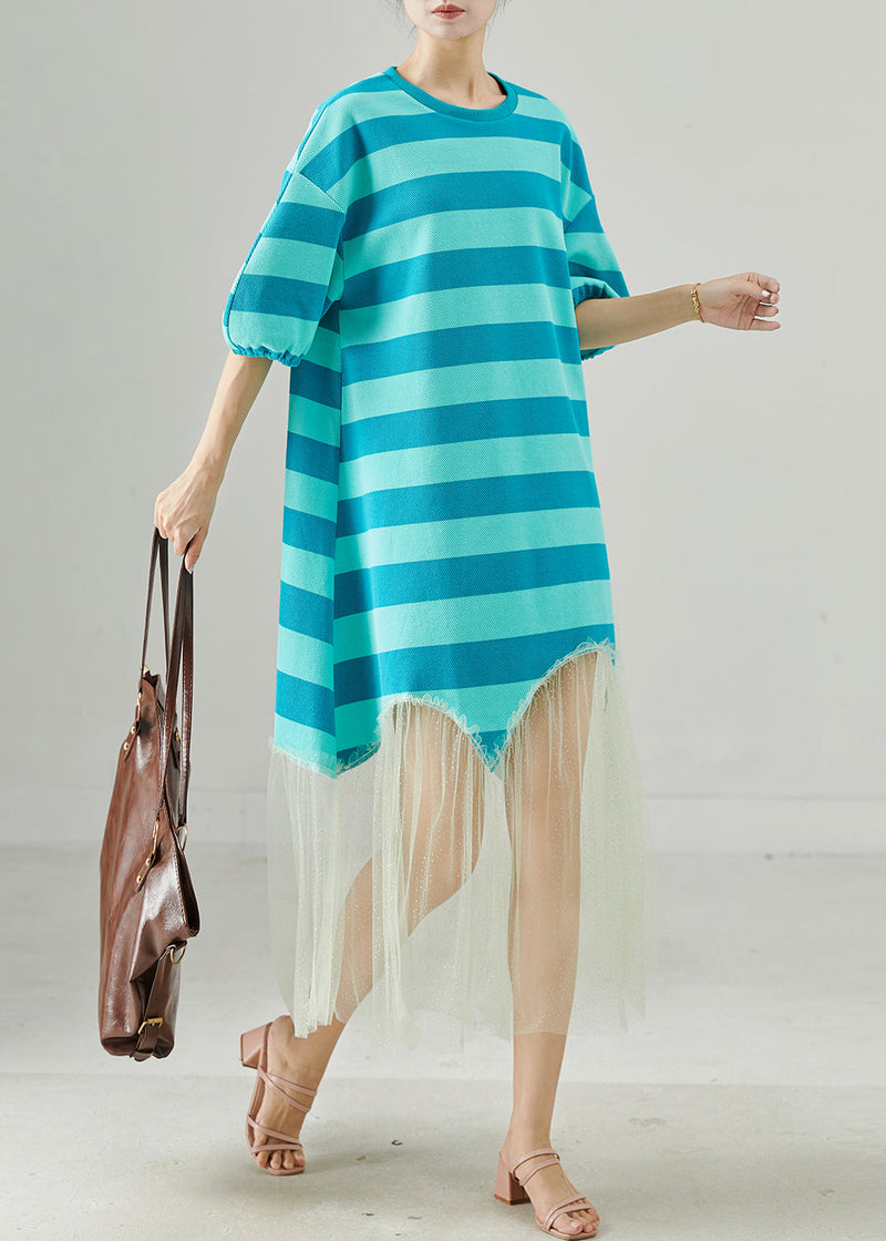 Blue Striped Patchwork Tull Robe Dresses Summer