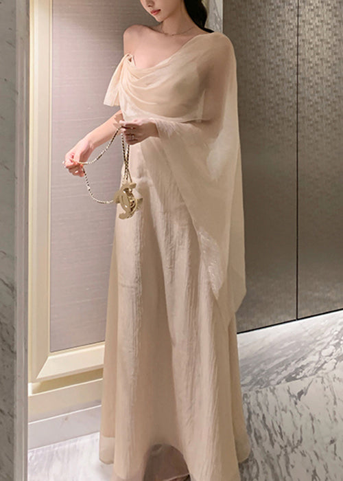 Apricot Asymmetrical Silk Maxi Dresses Summer