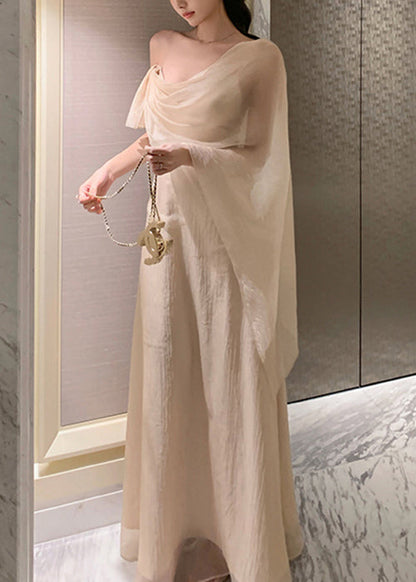 Apricot Asymmetrical Silk Maxi Dresses Summer