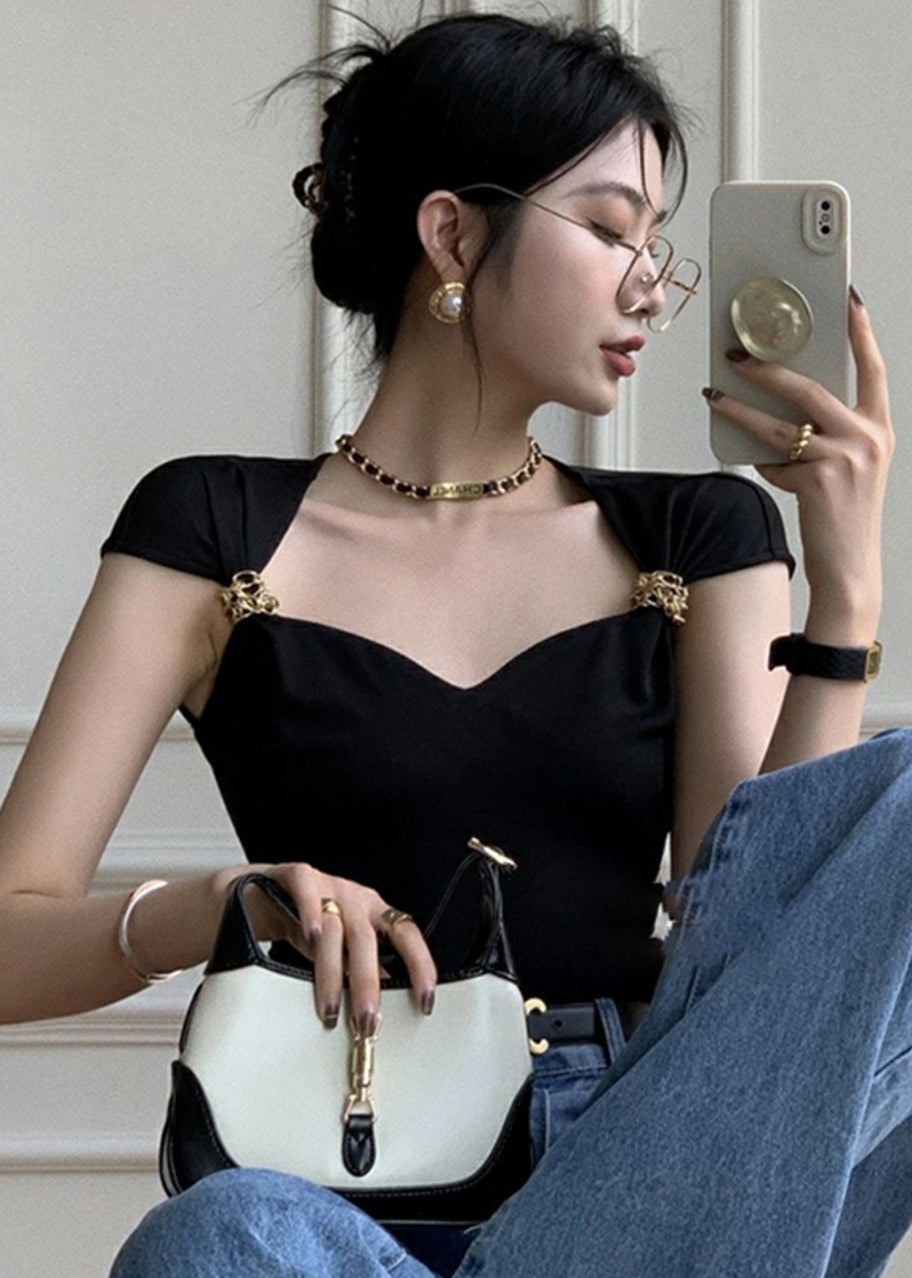Black Strapless Tops Short Sleeve