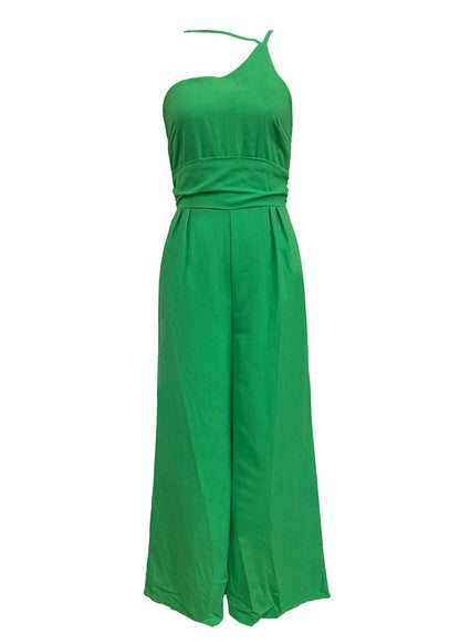 Stylish Green Cold Shoulder Backless Cotton Jumpsuit Summer