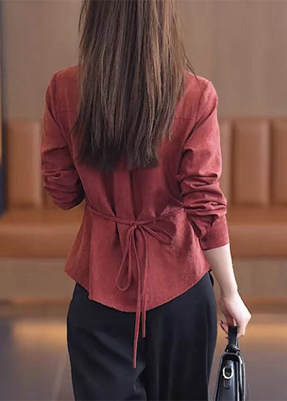 Handmade Red Lace Patchwork Button Shirt Spring