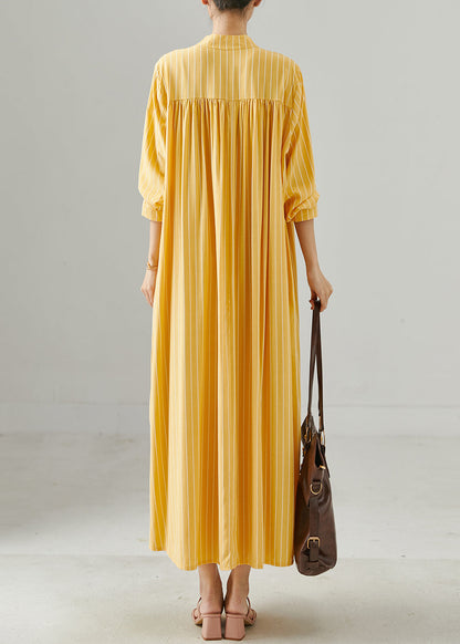 Yellow Oversized Striped Cotton Dress Spring