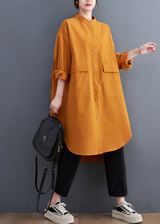 Yellow Pockets Button Cotton Shirts Coat Fall