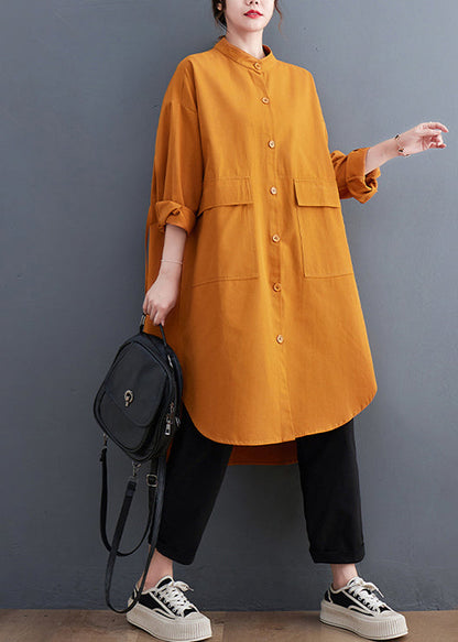 Yellow Pockets Button Cotton Shirts Coat Fall