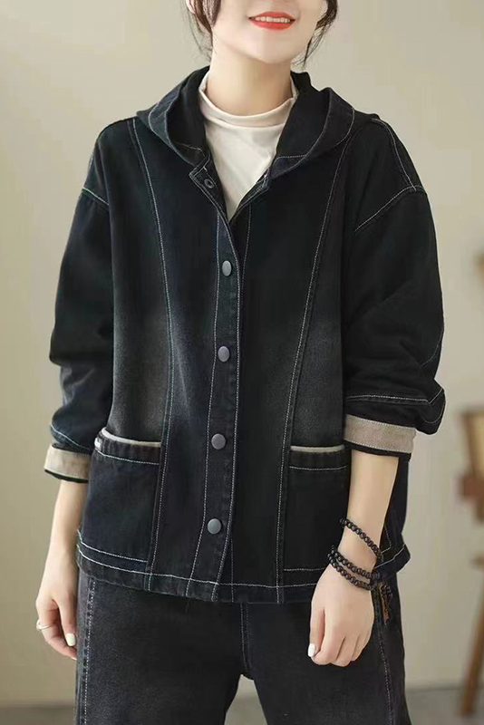 Fall Retro Versatile Short Denim Jacket Hooded Denim Jacket