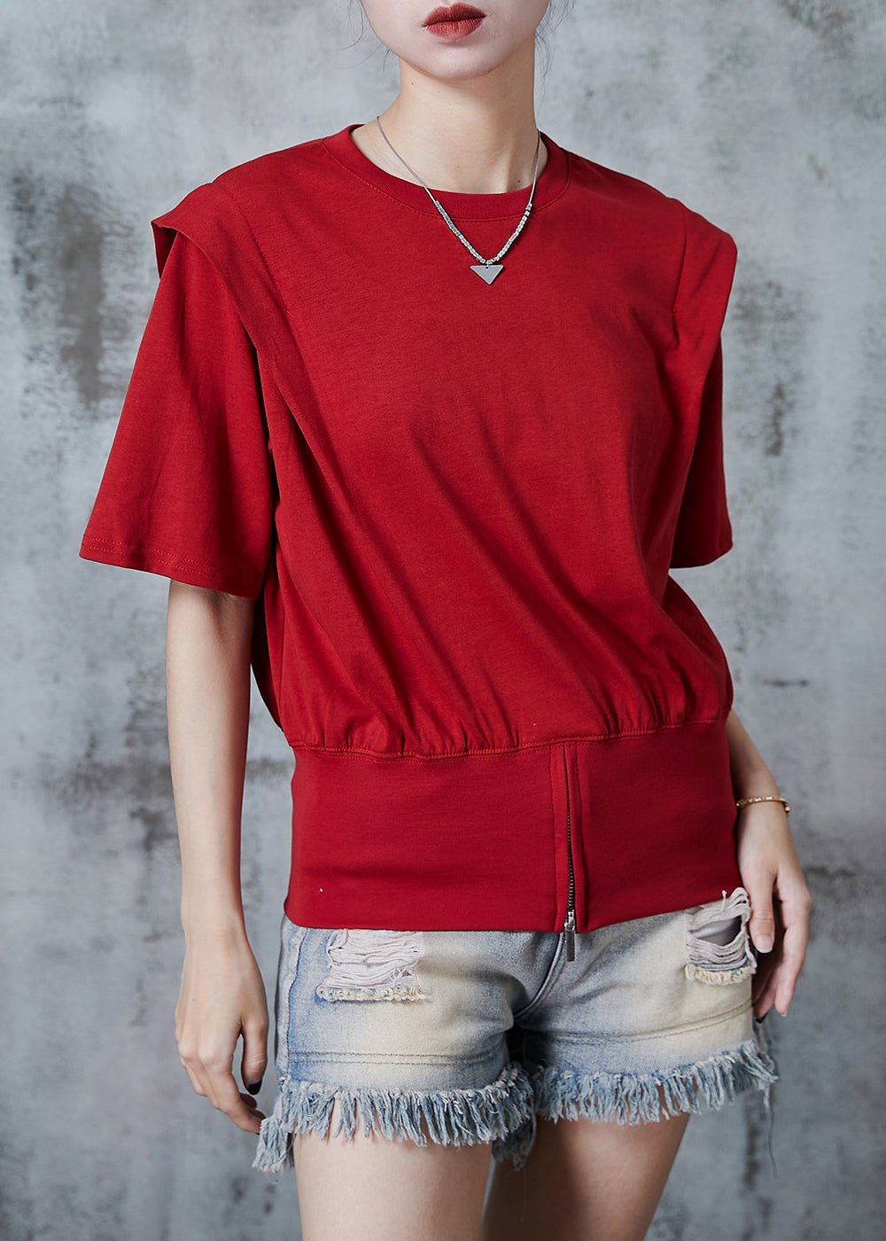 Red Zip Up Silm Fit Cotton Tank Top Summer