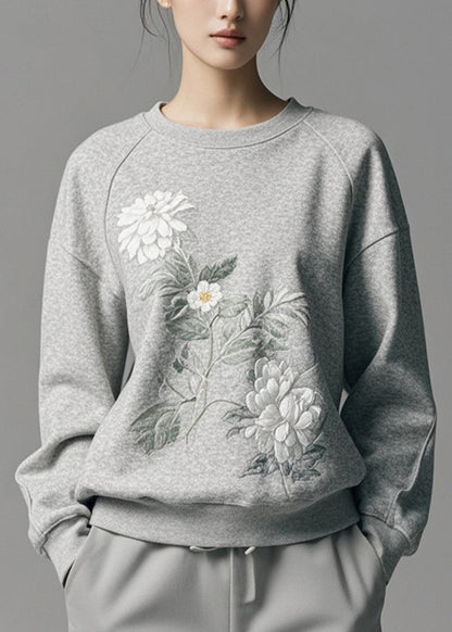 Modern Grey O-neck Print Sweatshirts Fall