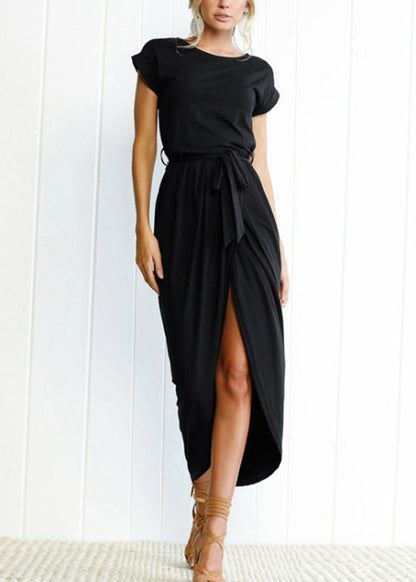 European and American Front Open Asymmetrical Short Sleeved Dress