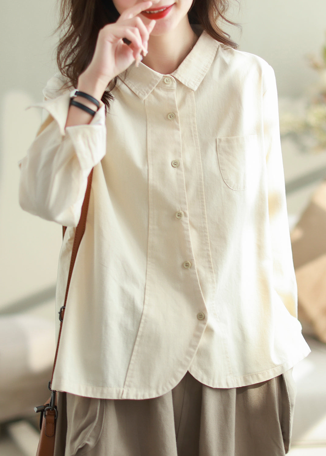 White Oversized Patchwork Cotton Shirt Top Spring