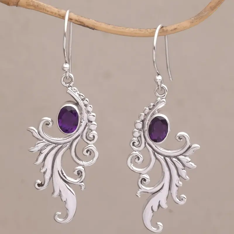 Purple Stone Silver Earrings