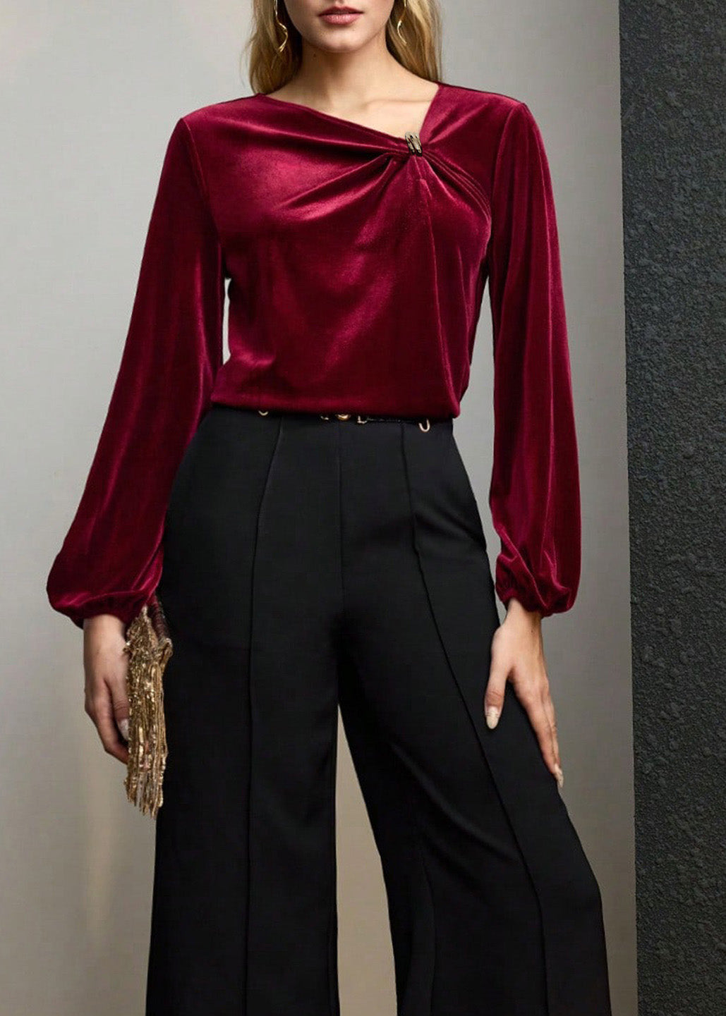 Fine Mulberry Wrinkled Velour Shirt Top Spring