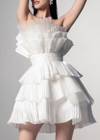 Original Design White Layered Wrinkled Strapless Summer Dress