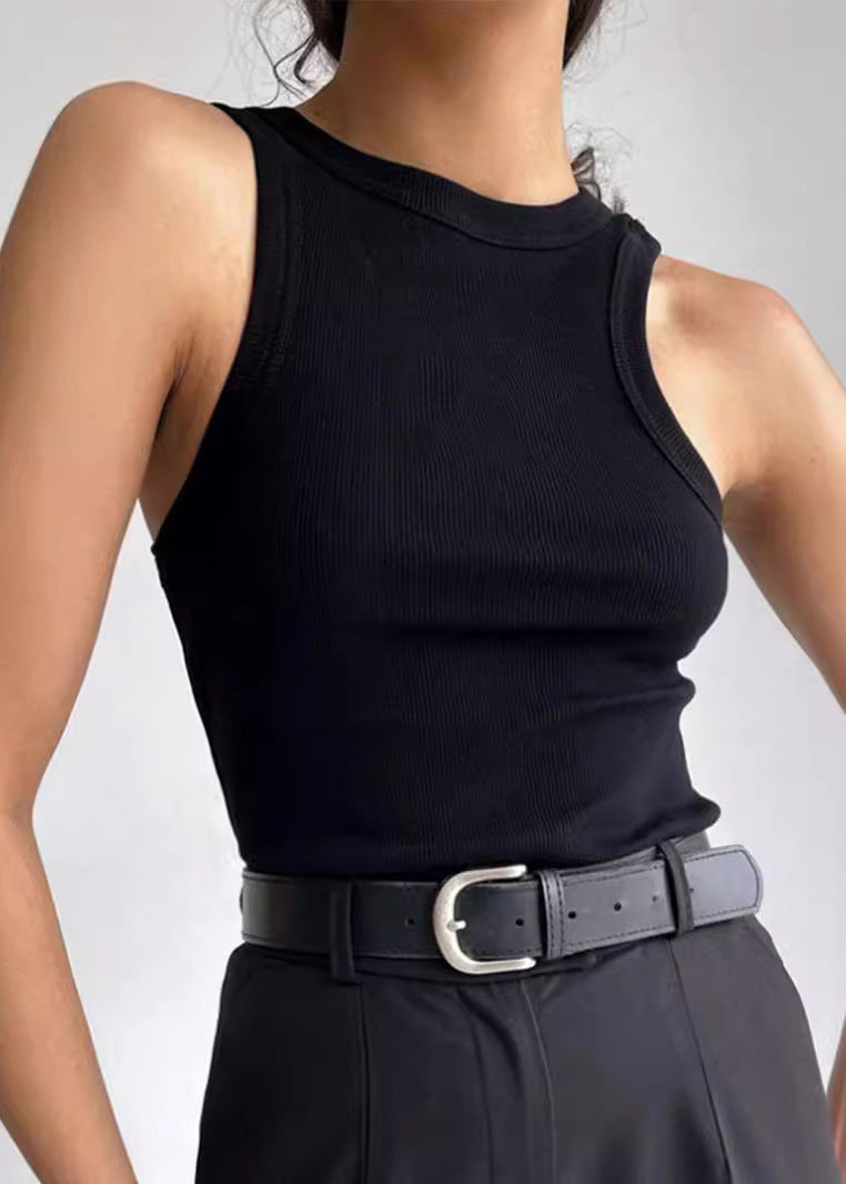 Stylish White O Neck Slim Fit Cotton Tank Tops Sleeveless