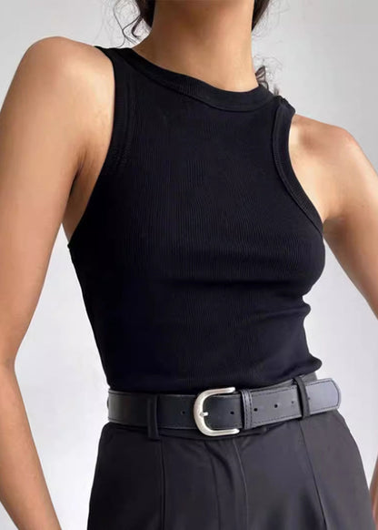 Stylish White O Neck Slim Fit Cotton Tank Tops Sleeveless