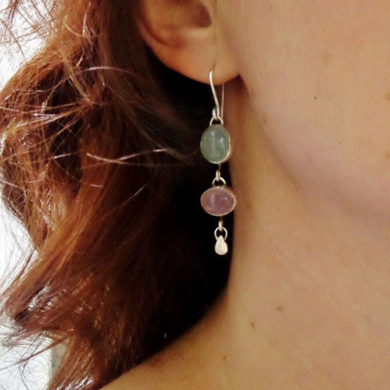 Silver Bicolour Crystal Earrings