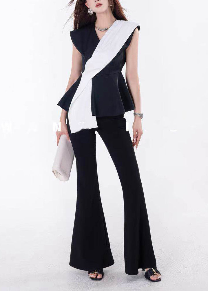 French Colorblock Asymmetrical Patchwork Spandex Vest Top Sleeveless
