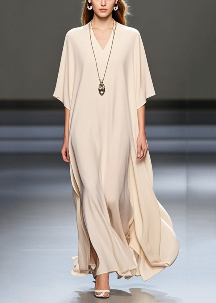 White Oversized Draping Chiffon Holiday Dresses Summer