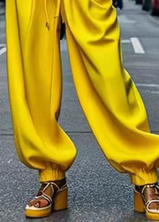 Yellow Pockets Patchwork Tie Waist Lantern Pants Summer