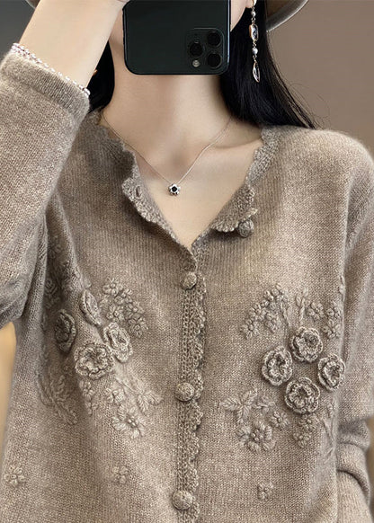 Apricot Rose Button Cashmere Knit Cardigans Long Sleeve