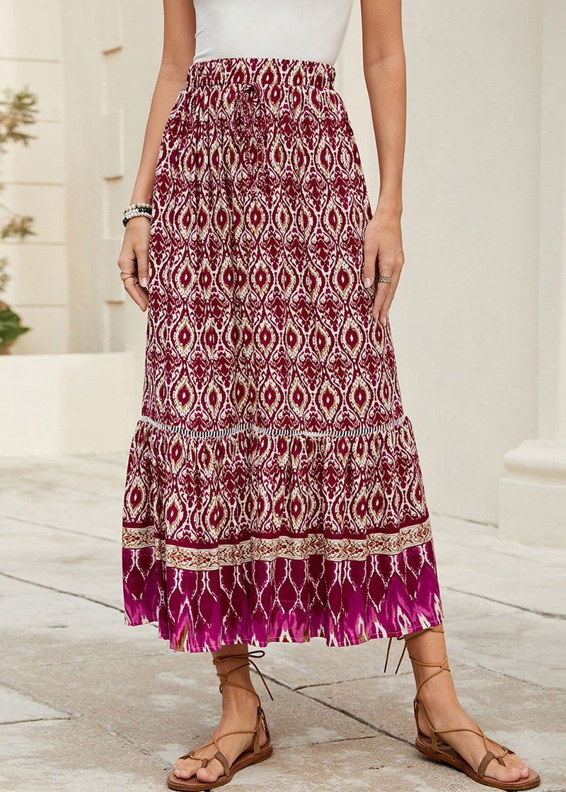 Navy Print Elastic Waist Skirts Summer