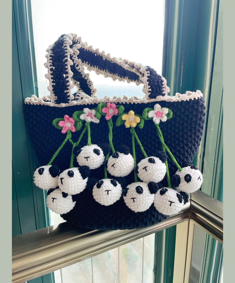 Black Handmade Knit Tote Handbag