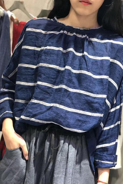 Limited Stock- Loose Chiffon Linen Striped Long Sleeve Shirt