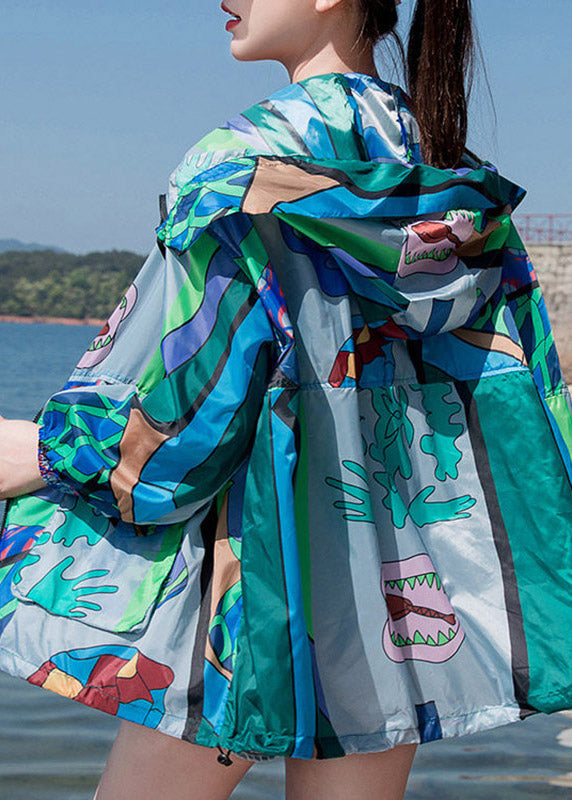 Beach Print Zippered Hoodie Upf 50+ Coat Jacket Spring