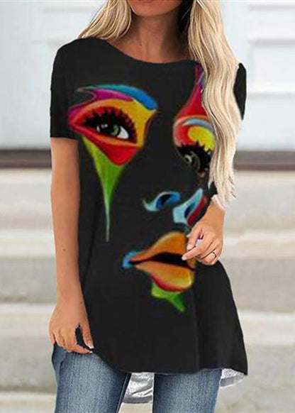 Grey Comfortable Print Short Sleeve Top