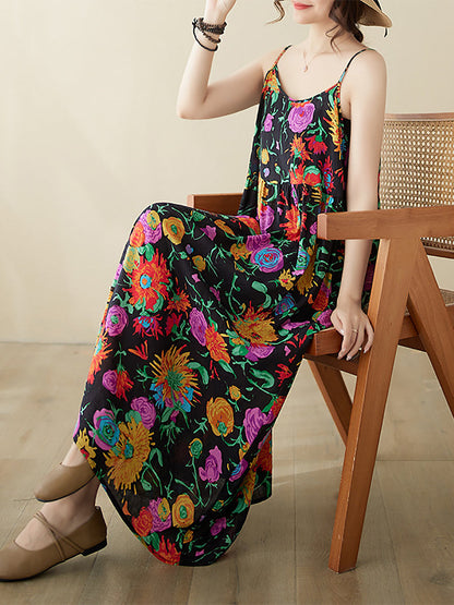 Artsy Summer Flower Loose Vest Dress