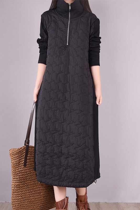 Winter Quilted Dress High Neck Stitching Dress