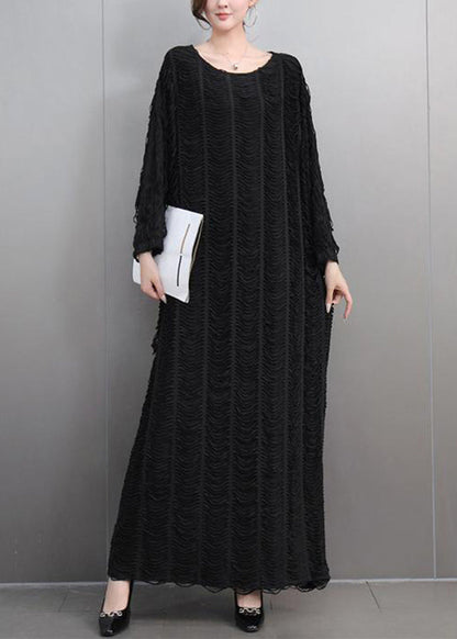 Loose Blue O-neck Cozy Tassel Long Dress Spring