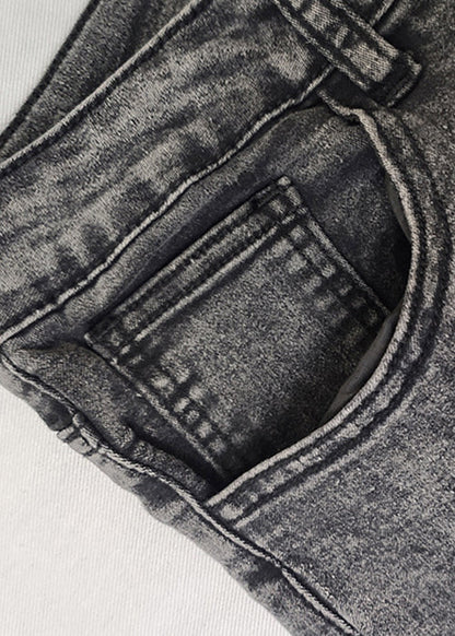 Grey Lace Patchwork Denim Crop Pants Summer