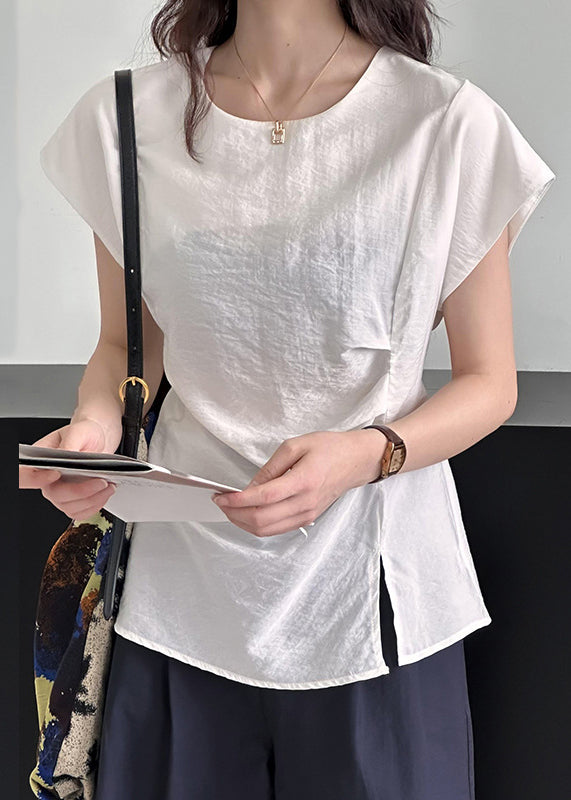 White Front Open Cotton Top O Neck Summer
