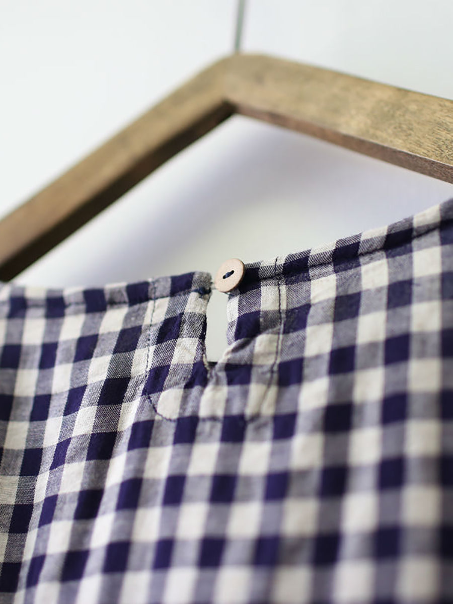 Summer Plaid Loose Pullover Cotton Shirt
