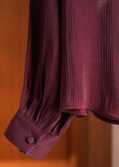 Italian Wine Red Square Collar Chiffon Shirts Fall