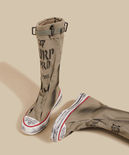 Khaki Canvas Graffiti Splicing Boots