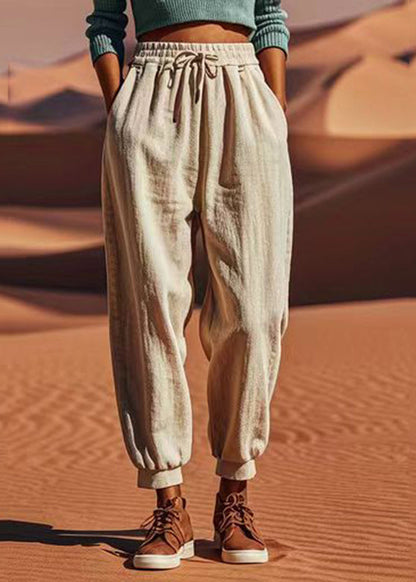 Light Khaki Tie Waist Beam Pants Summer