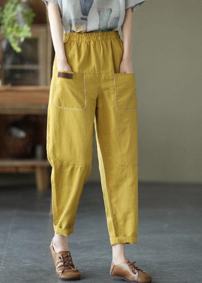 Loose Yellow Loose Summer Pockets Pants
