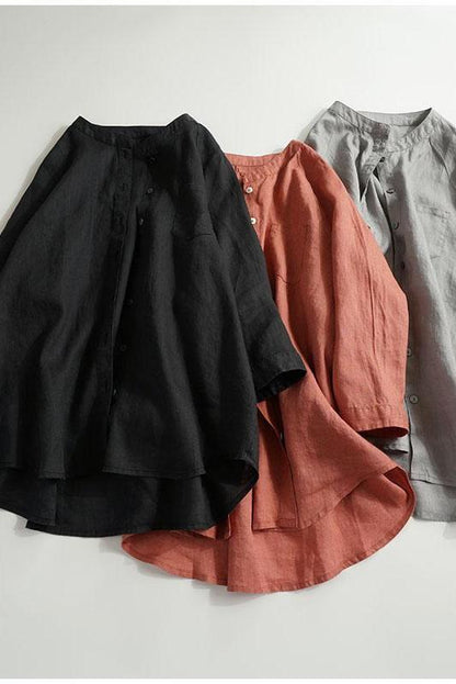Simple Linen Blouse Tops