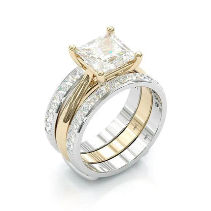 Princess-cut Gold & Silver Ring Set