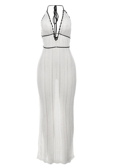 European and American Style White Backless Knit Dress Summer
