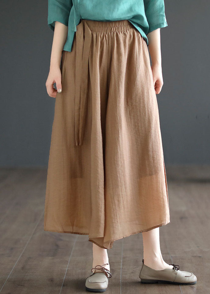 Khaki Pockets Patchwork Cotton Crop Pants Skirt Summer