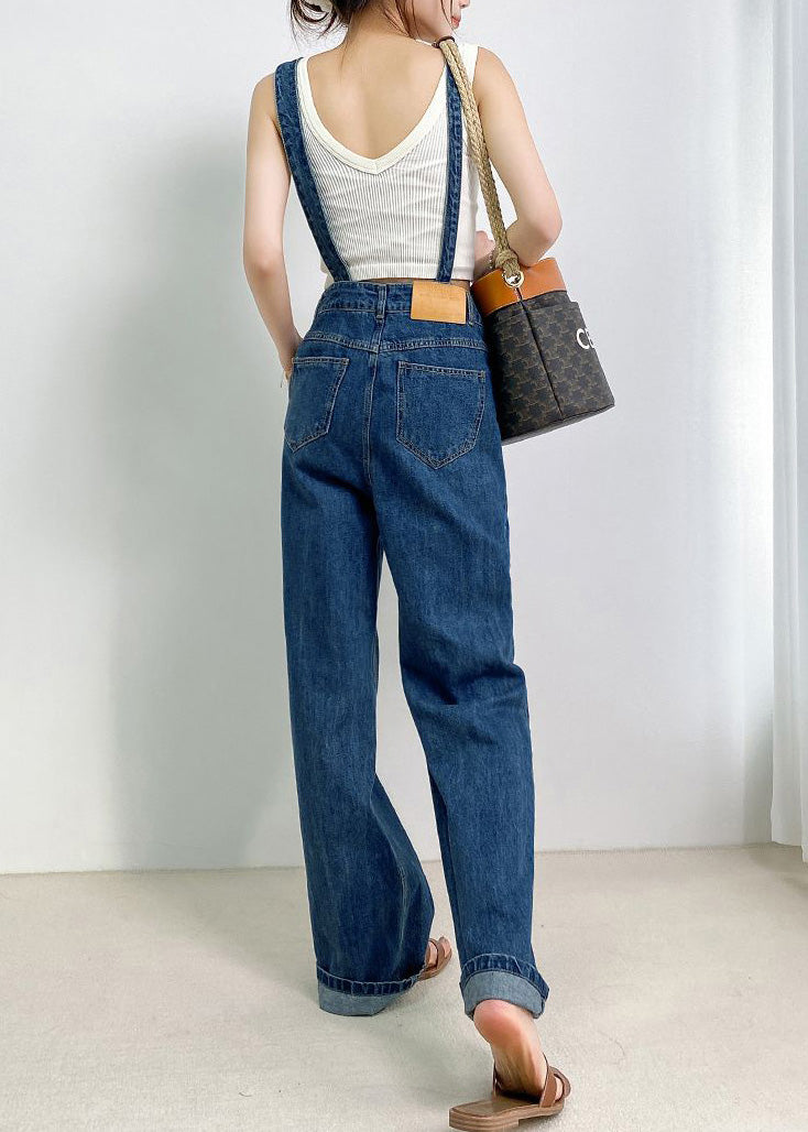 Navy Asymmetrical Design Denim Jumpsuits Summer