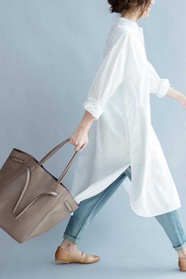 White Cotton Long Shirt Dresses