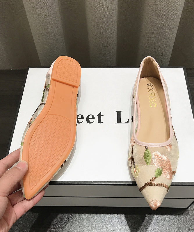 Spring Summer New Chinese Style Embroidery Mesh Flat Shoes