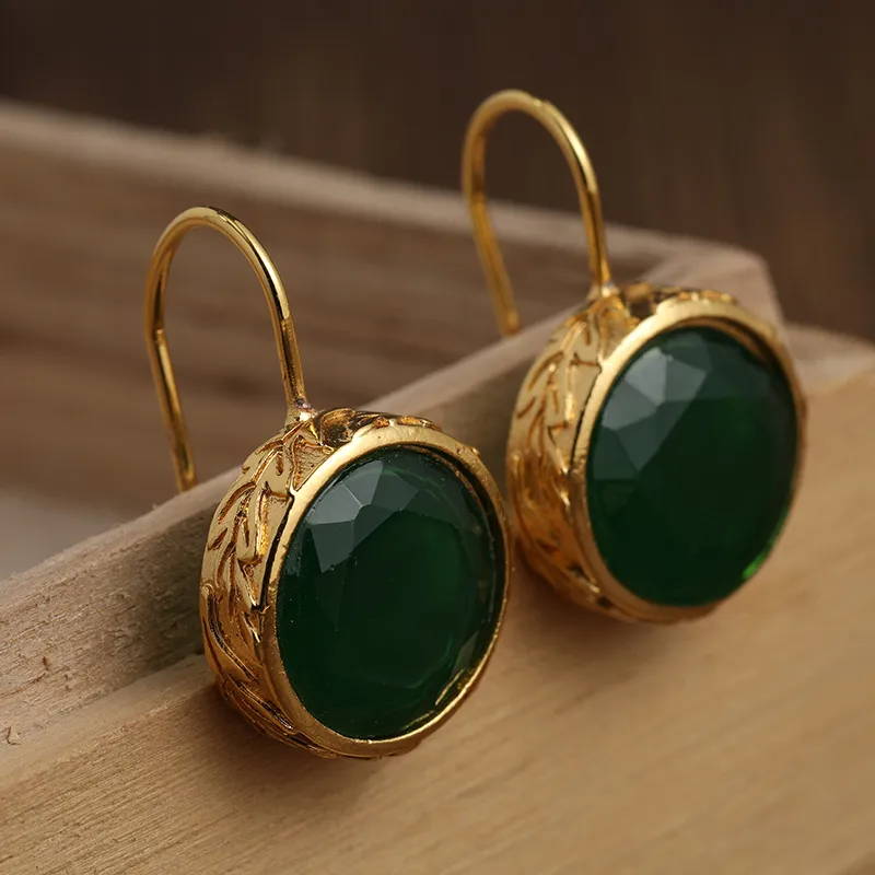 Green Zirconia Golden Earrings