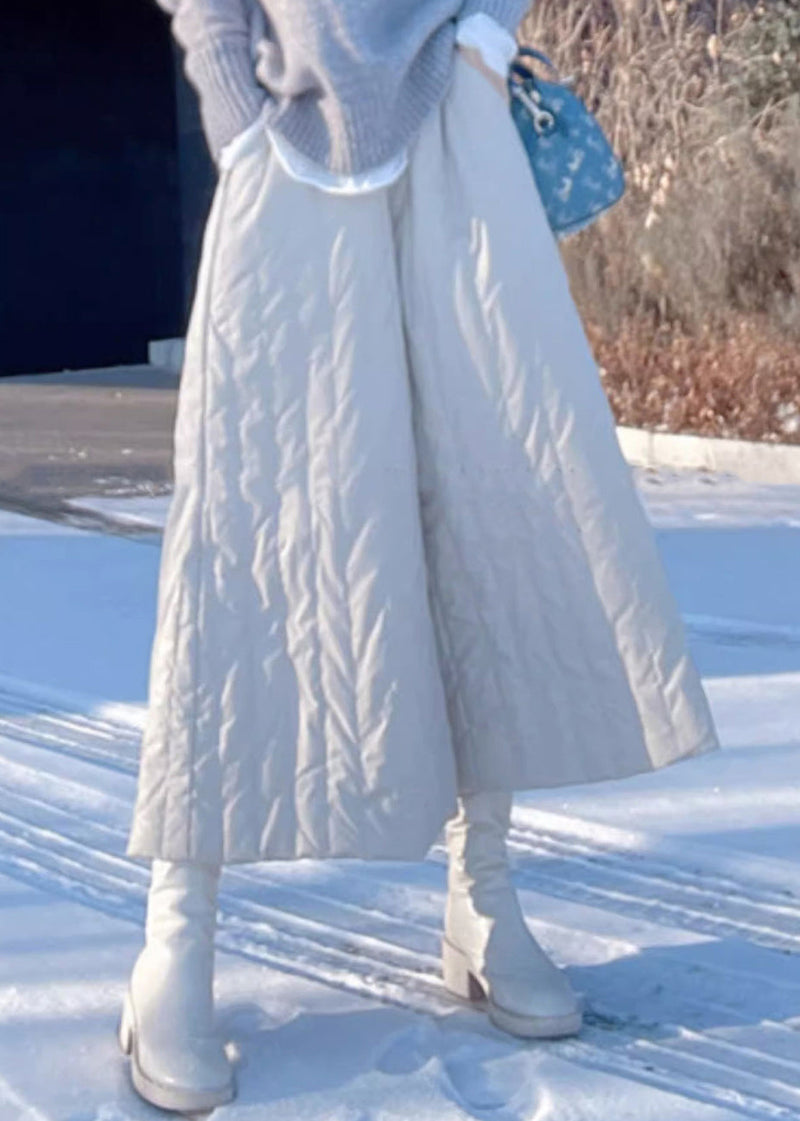 Loose Khaki Pockets Elastic Waist Thick Cotton Filled Wide Leg Pants Winter